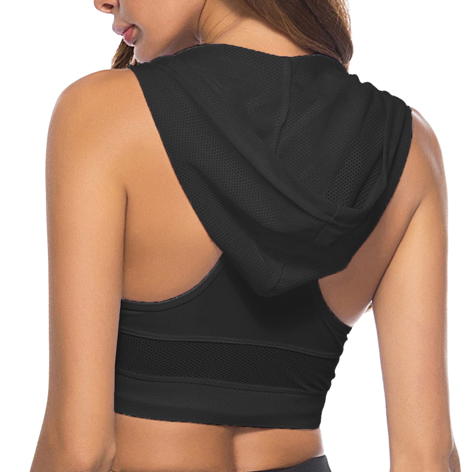 Generisch Tank Top Damen Sommer Hoodie Sport-BH Crop Top Fitness Sportbekleidung Sport Top Gym BHs Running Workout Tanks BH Tops