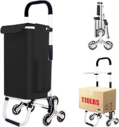 Carrinho de compras 2 em 1 para compras, carrinho de compras de 50 kg com rodas, carrinho de compras dobrável com 6 rodas, carrinho de mão com bolsa preta à prova d'água para compras, acampamento