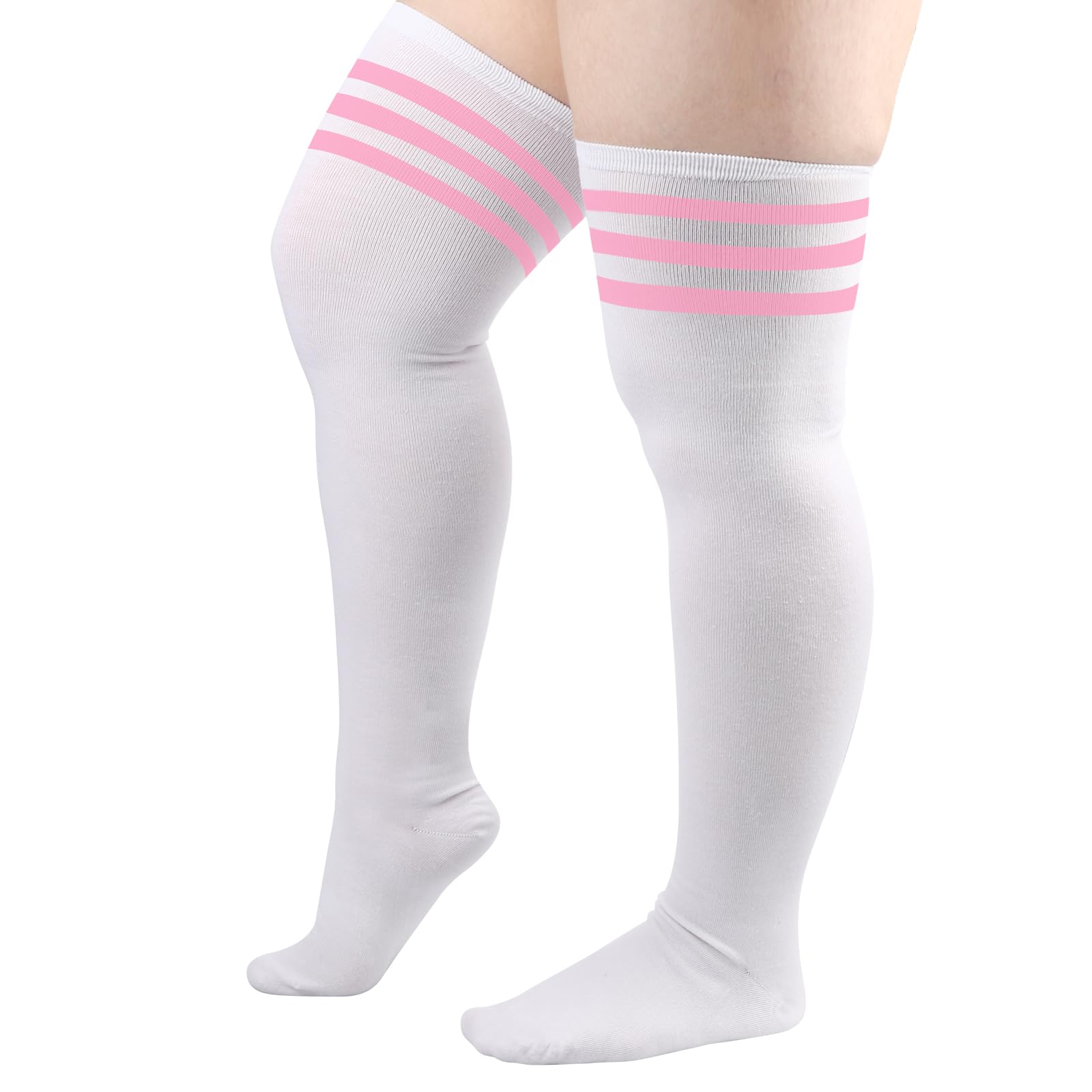 DRESHOW Plus Size Thigh High Socks Striped Over Knee Long Boot Stockings Knee High Tube Socks Leg Warmers for Women
