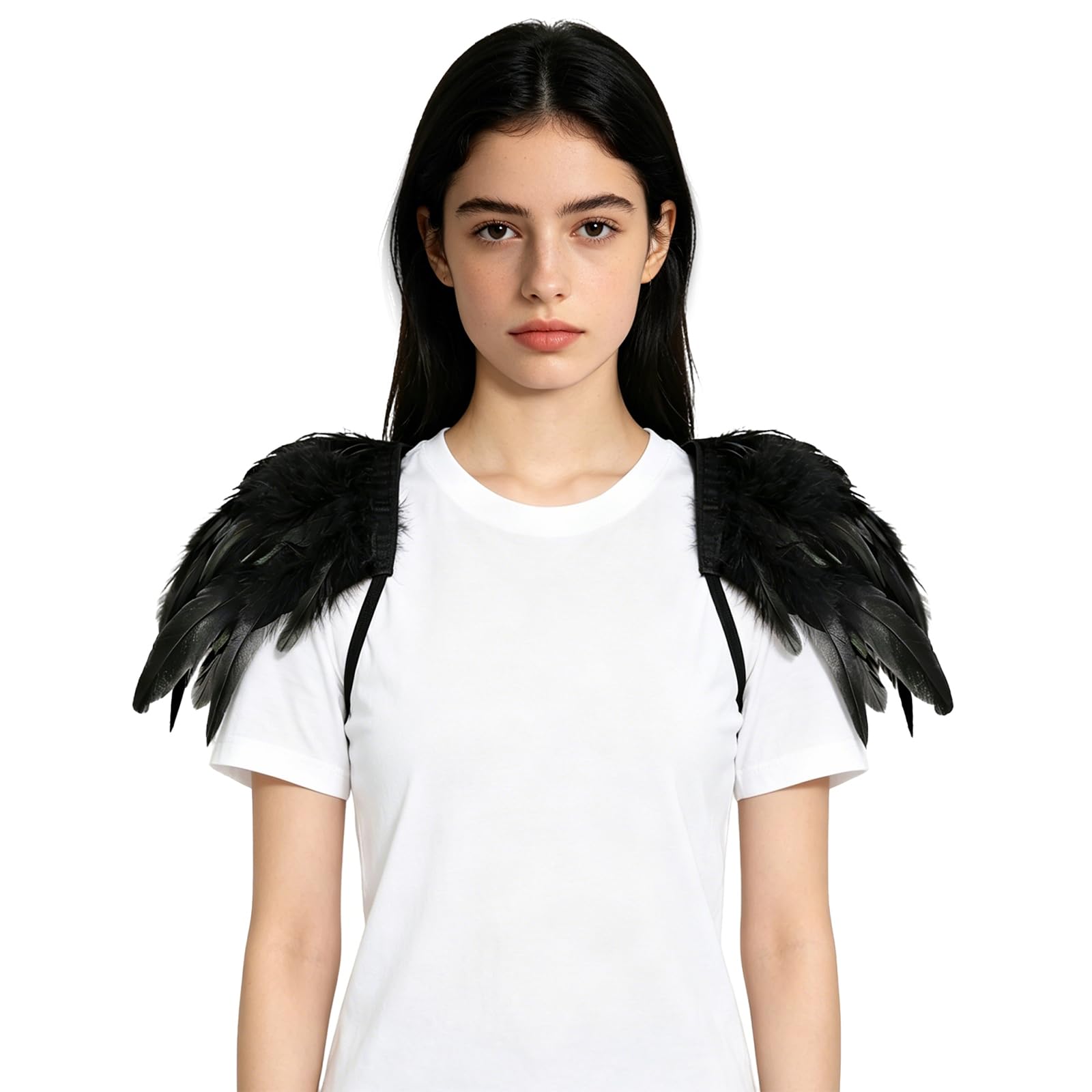 SIQITECHUK 2Pcs Women Feather Epaulettes Gothic Feather Shawl Shrug Black Swan Witch Halloween Costume for Cosplay Carnival Festival