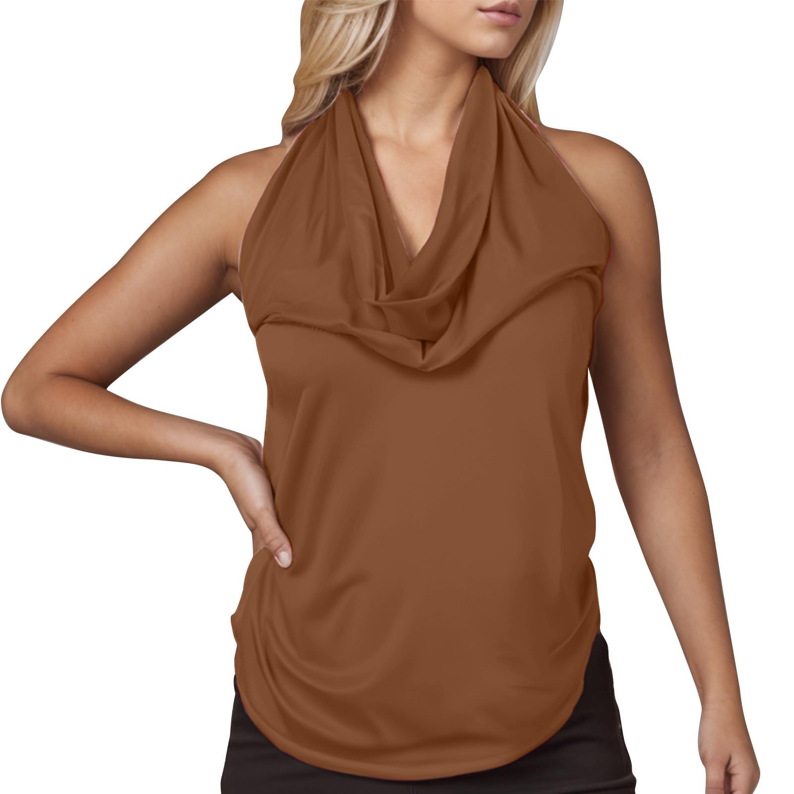 Womens Cowl Neck Tank Tops Blouse Backless Sleeveless Vest Tops Summer T-Shirts Ladies Casual Dressy Blouse Tunics
