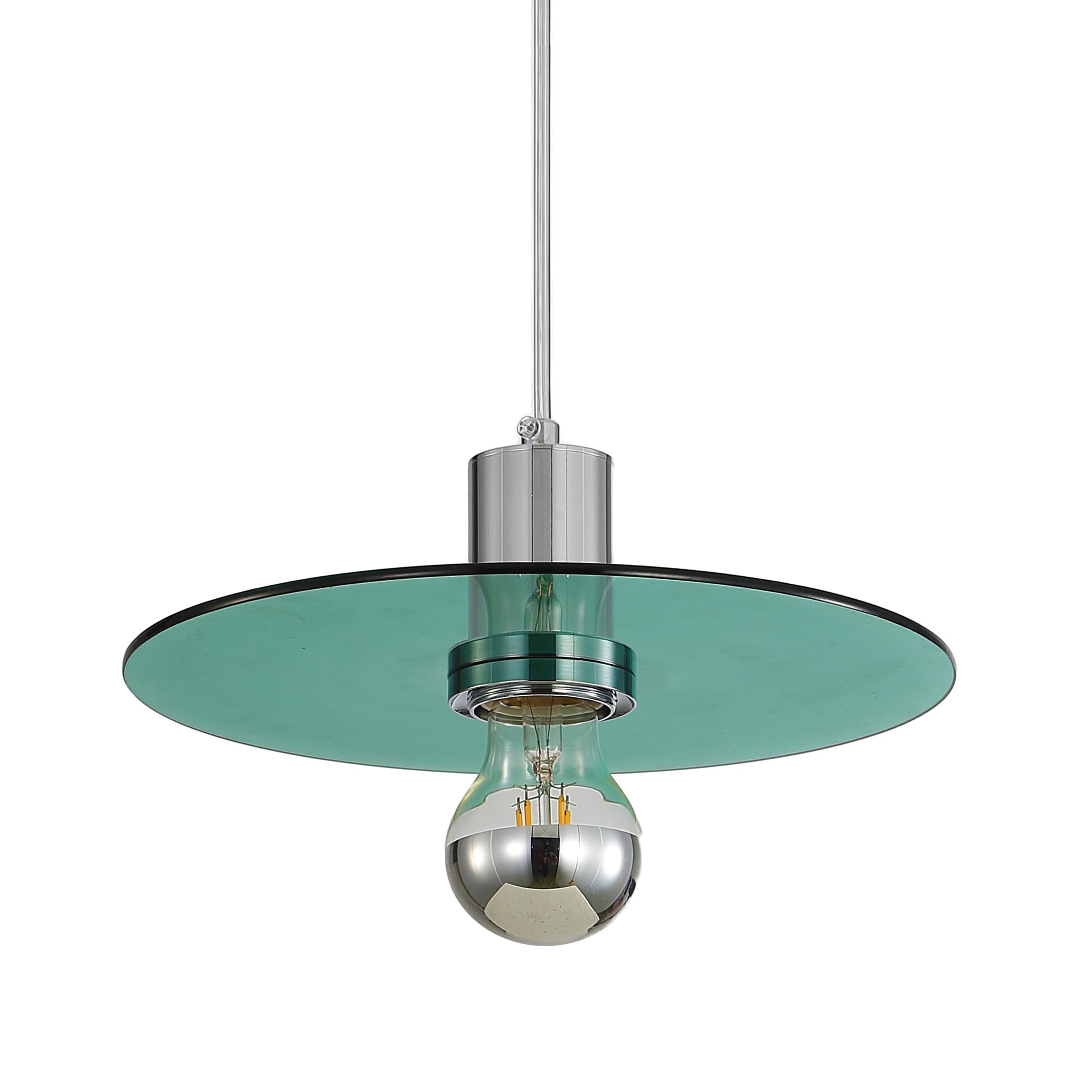 1 Flammig Pendelleuchte Esstisch, Minimalist Hängelampe aus Rund Glas-Scheibe in Grün & Metall in Chrom E27 LED Hängeleuchte für Küche Esszimmer Schlafzimmer & Wohnzimmer