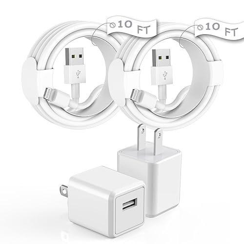 Cargador para iPhone, paquete de 2 cables Lightning largos de 10 pies, certificado Apple MFi cable Lightning de carga rápida extra largo de 10 pies,