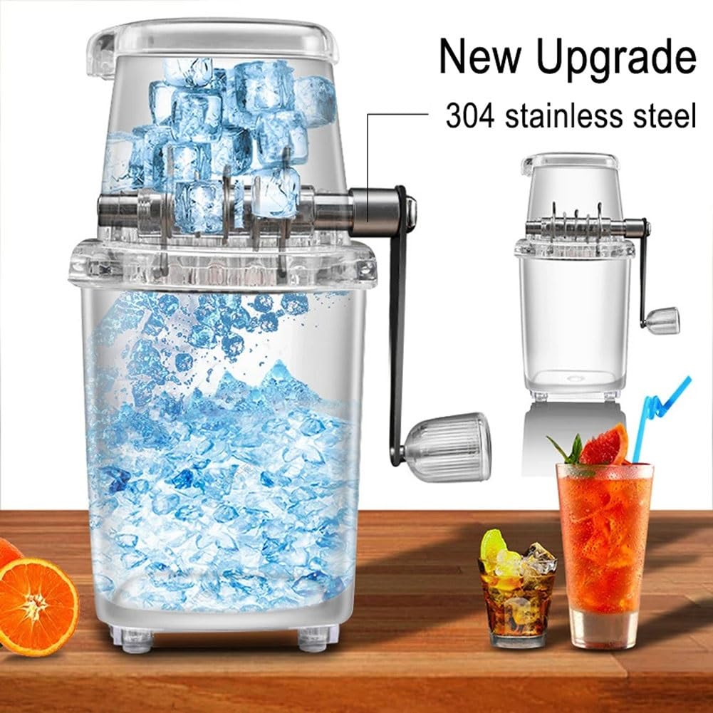 Máquina trituradora de hielo manual – Afeitadora de hielo giratoria manual para cócteles, granizados y frappé – Molinillo de hielo cromado para té helado y café, capacidad de 1,25 L