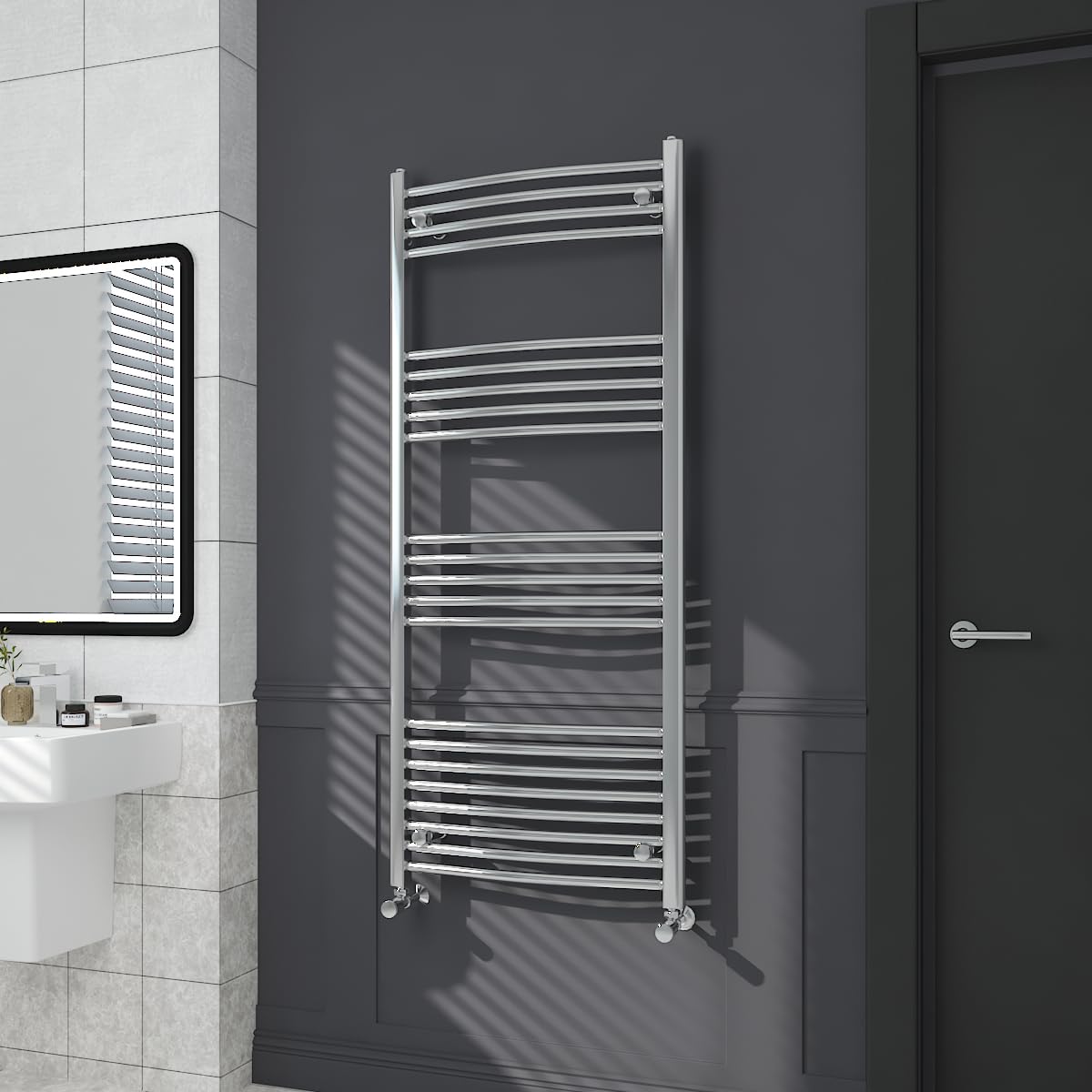 Warmehaus Contemporary Curved Bathroom Heated Towel Rail Radiator Rad 1400 x 600mm - Chrome