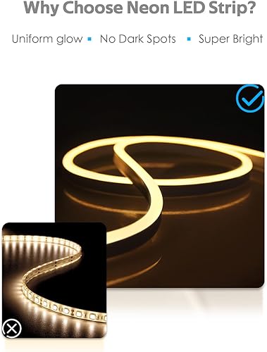 Miniatura 3 de Samsion Tira de luces LED de neón de 150 pies para exteriores, impermeable, cuerda de luz de neón CA 110 V  130 V, luz blanca cálida+luces LED de