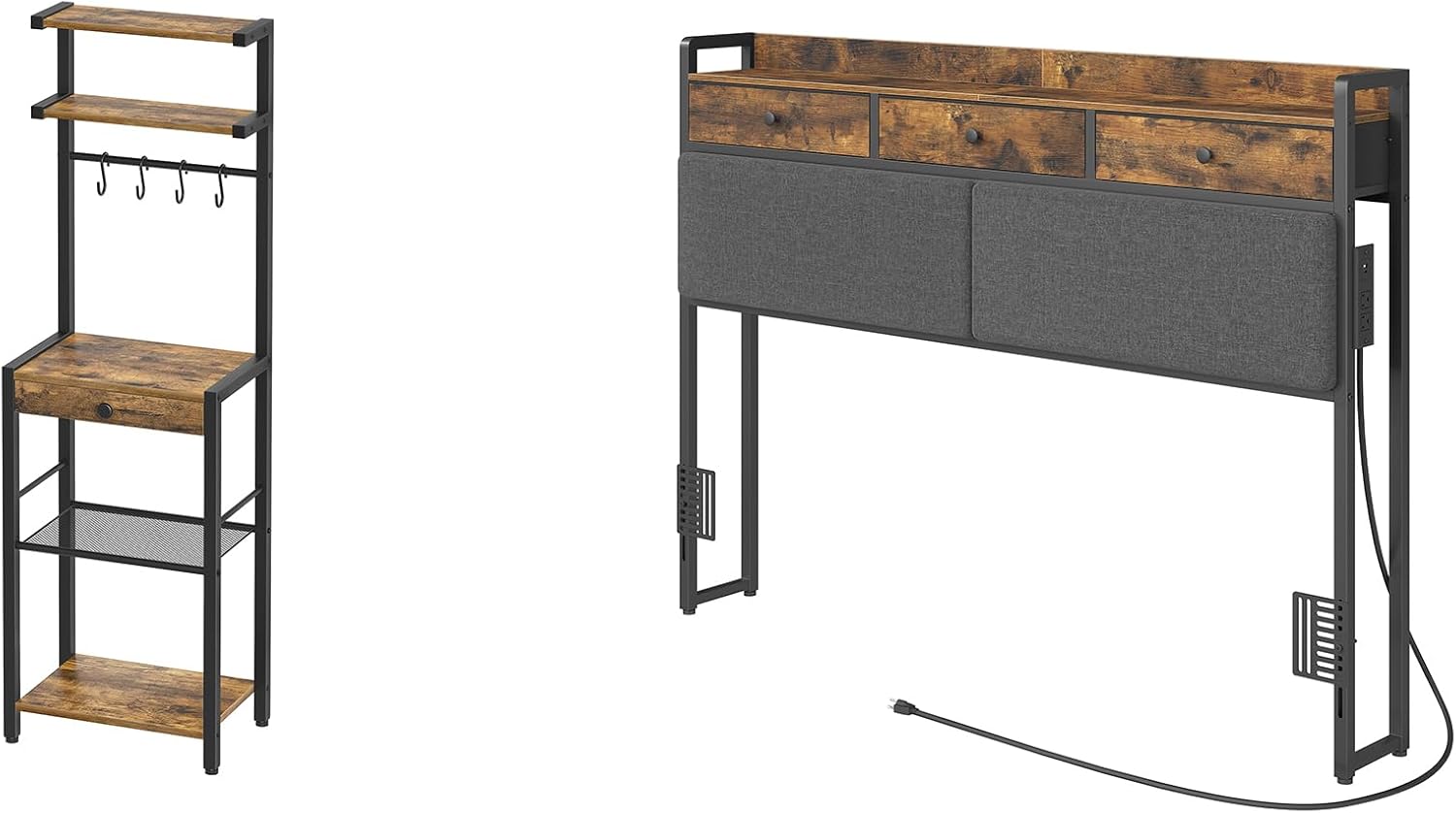 Bakers Rack, 5-Tier Coffee Bar Station, Coffee Stand with Pod Drawer Holder, Queen Size Headboard Only, KF01BRY1-BH03UBR