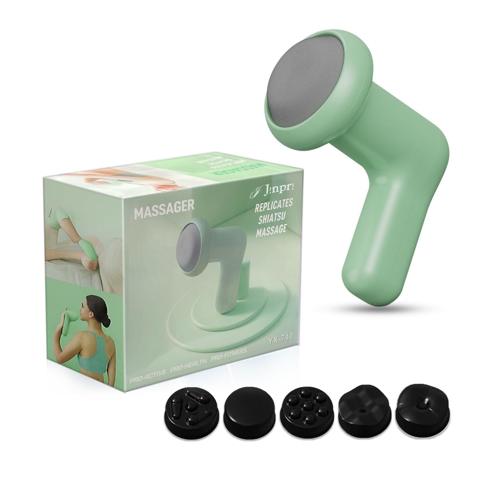 JINPRI Handheld Electric Massager for Pain Relief – Deep Tissue Shiatsu Full Body with 5 Interchangeable Heads – Lightweight Rechargeable Muscle Relaxation for Neck, Shoulders, Back & Legs – JINPRI