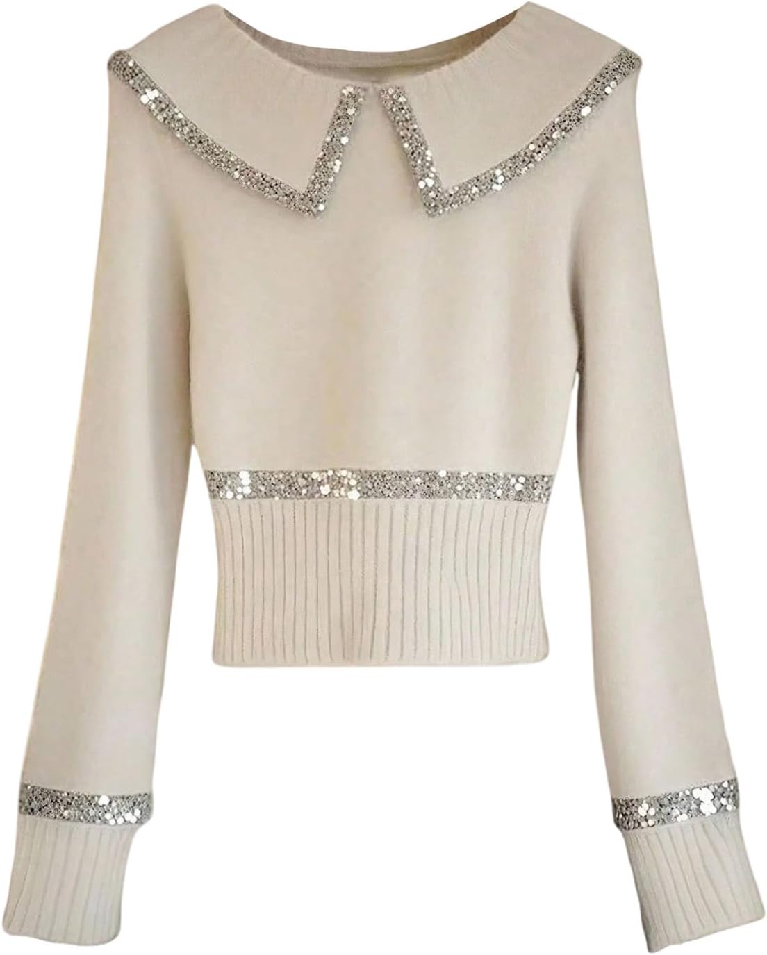 Verdusa Women's Dressy Casual Sequin Collared Cozy Sweaters Elegant Knit Pullovers Fall Tops