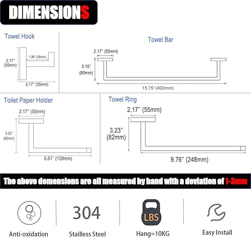 Miniatura 6 de Juego de accesorios de baño de 4 piezas de níquel cepillado SUS304 Juego de toallero incluye toallero de 16 pulgadas+soporte para toallas + soporte