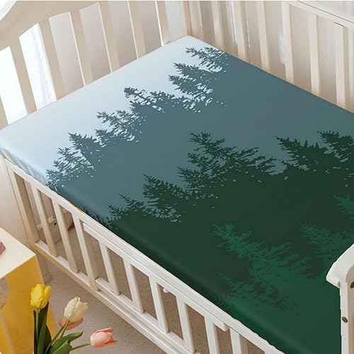 Miniatura 3 de Sábana bajera ajustable para cuna pequeña con temática de pino, sábana bajera portátil para niños pequeños, sábana bajera suave para niños y niñas,