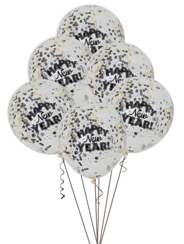 12” Happy New Year Confetti Balloons, 6ct