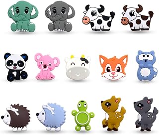14PCS Cute Animals Silicone Beads Set,Silicone Beads for Pen,Silicone Beads Bulk Polygonal Assorted Beads for DIY Bracelet Necklace Jewelry Making (Animals)