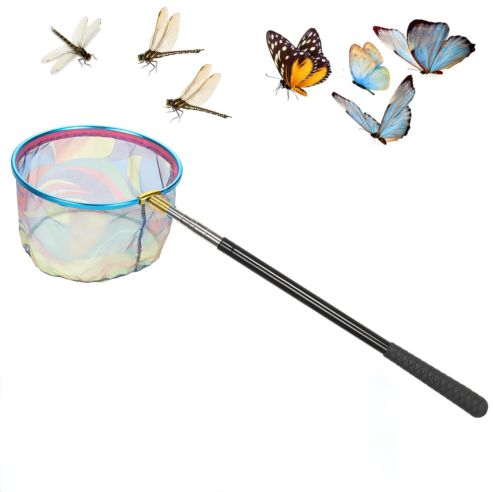 Red Mariposas Telescópica, Cazamariposas Redes de Pesca Extensible Acero Inoxidable, Red Piscina Longitud Ajustable 65-176cm para Atrapa Insectos, Estanques, Peces, Actividades Al Aire Libre