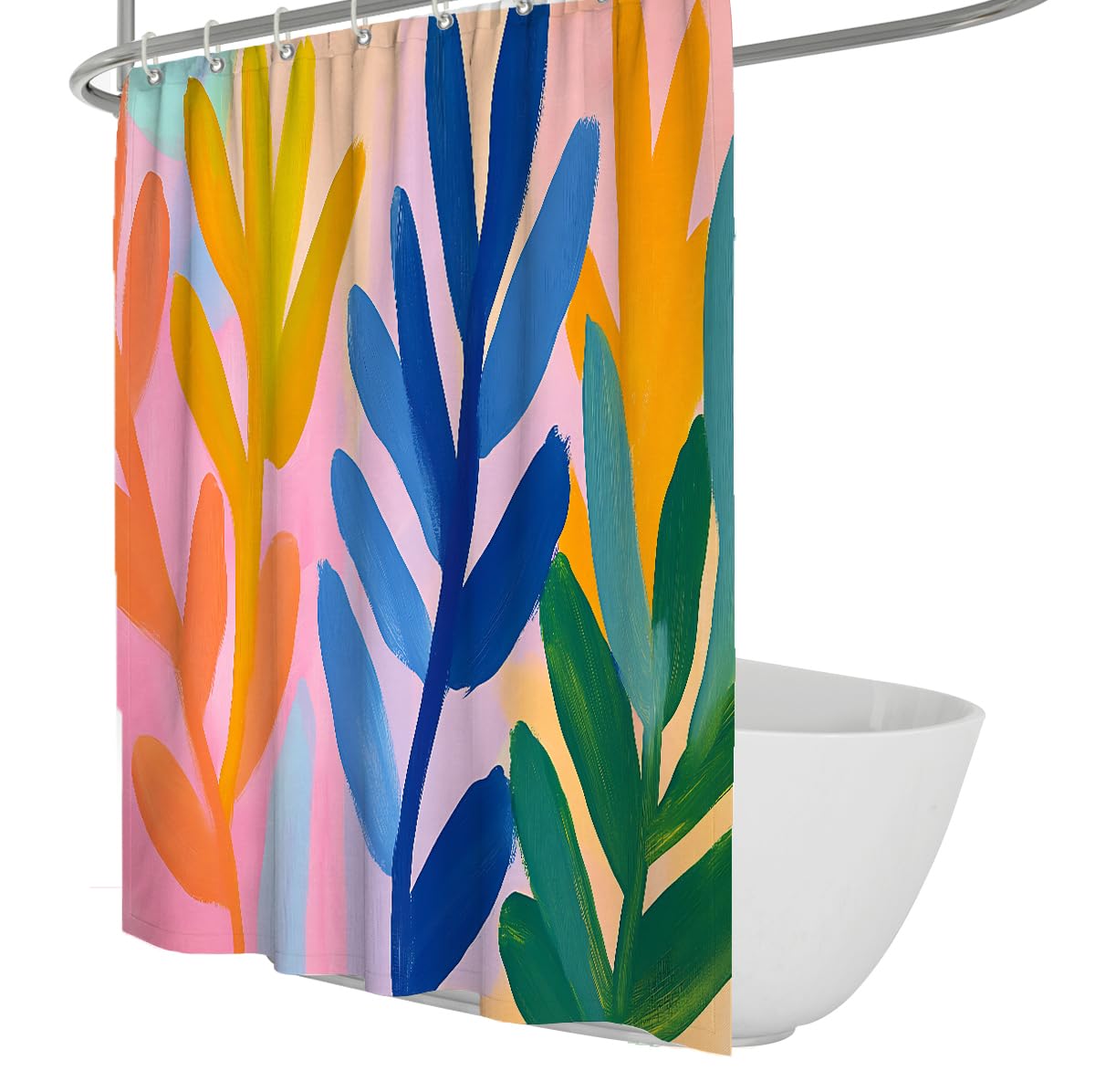 OLLIAR Home Pink and Blue Bathroom Shower Curtain Modern Abstract Leaves Plant Artwork Decor Washable Fabric Shower Curtains for Bathroom Decor 150x180cm