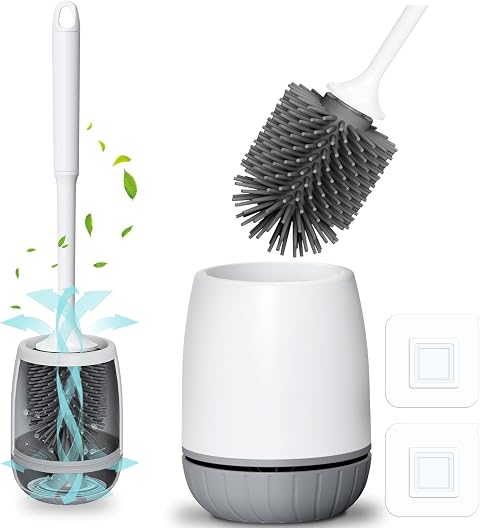 Escobillas de Baño, EWEIMA Escobilla Baño Silicona con Secado Rápido Soporte Ventilado, Escobilla WC Silicona para Una Limpieza Profunda, Montaje en Suelo o Montaje en Pared
