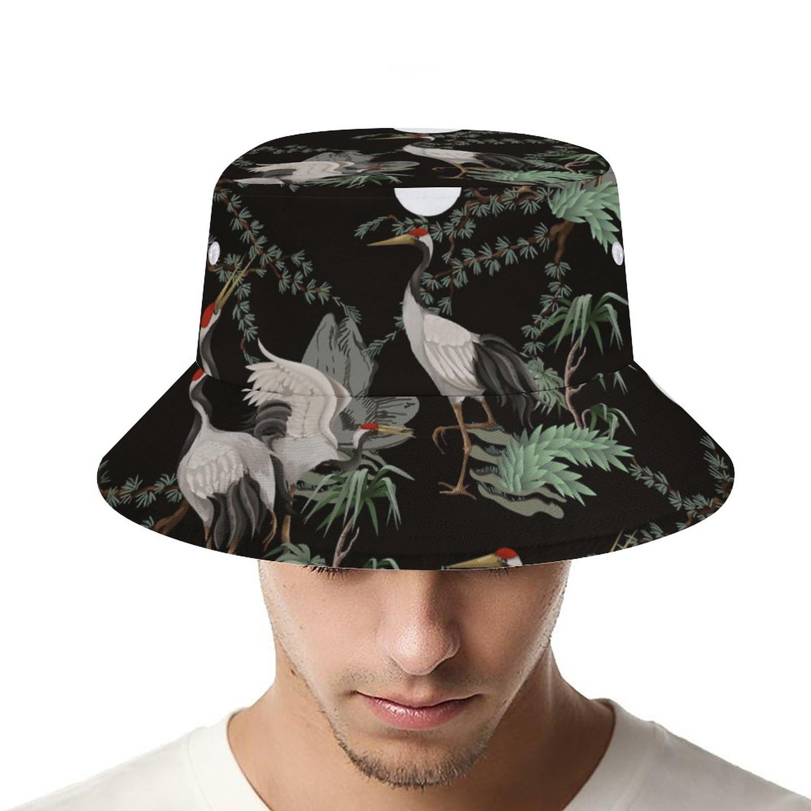レア　d.i.a. ダイヤ　ハット　お洒落　男女兼用 Amazon.co.jp: 漁夫帽 バケットハット 丹頂鶴 鶴柄 キャップ