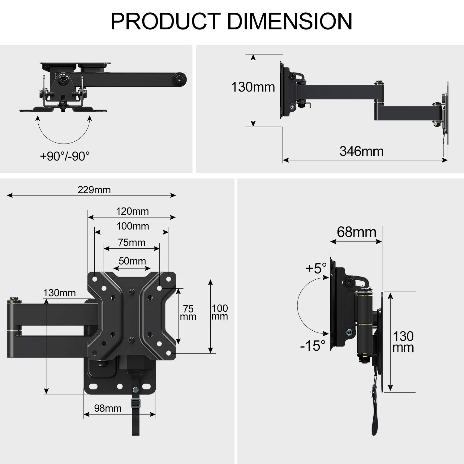 RV TV Mount for Camper Full Motion Lockable TV Wall Mount for 1026