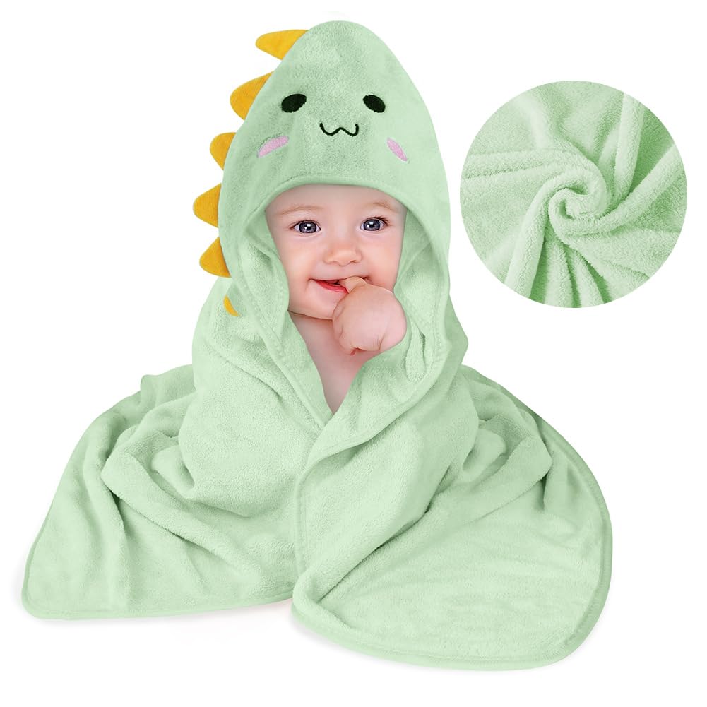 Aolso Accappatoio Neonato, 80x80cm Asciugamani Con Cappuccio Per Bambini, Accappatoio Neonato con Cappuccio Extra Morbido e Super Assorbente per Neonati e Bambini 0-3 Anni-Dinosauro