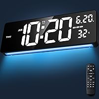 Vista 8 de Reloj digital de 16.5 pulgadas, pantalla grande con control remoto, reloj de pared digital de 6 colores con alarma dual, temperatura, DST