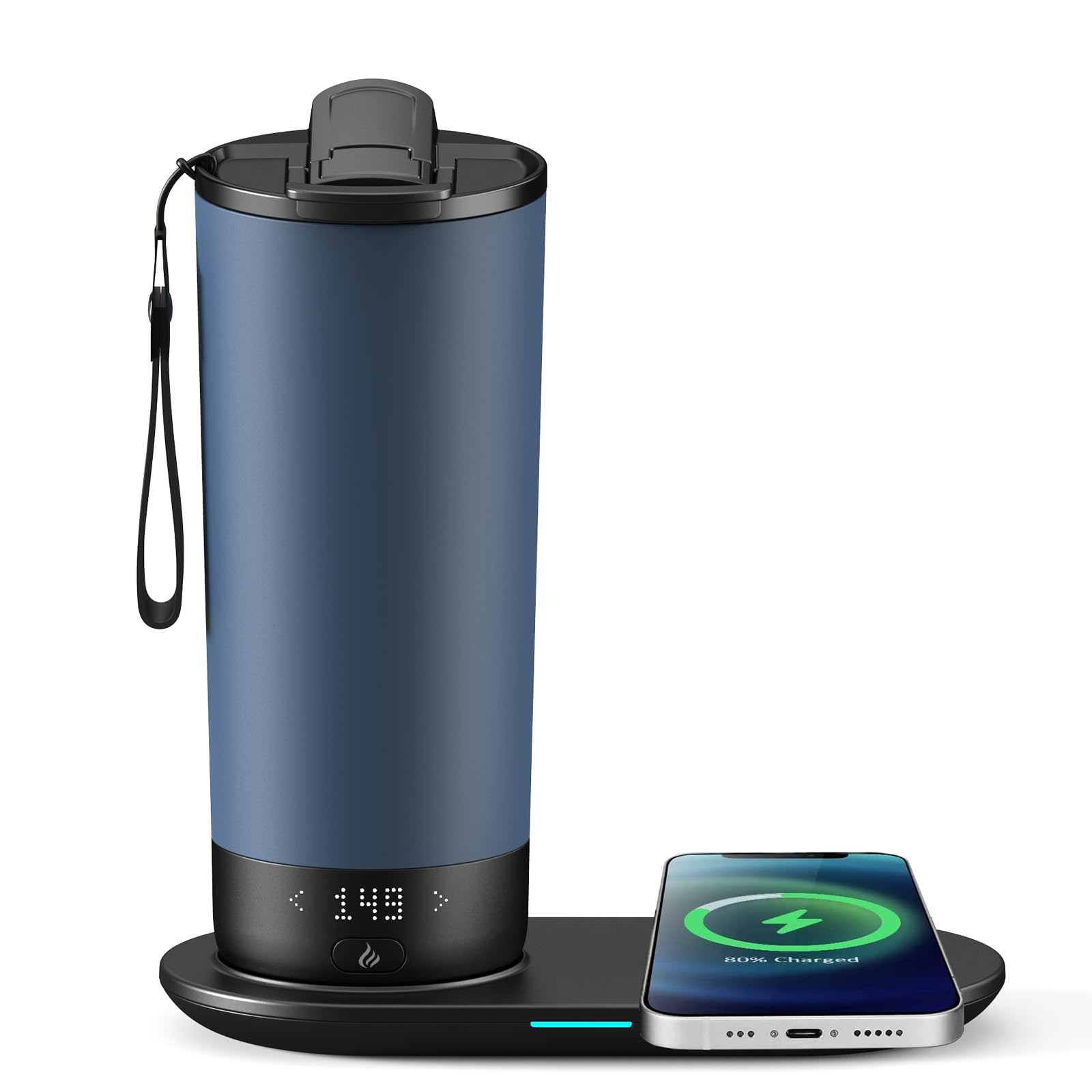VFZO smart self-heating travel mug 20 oz in slate blue with LED display