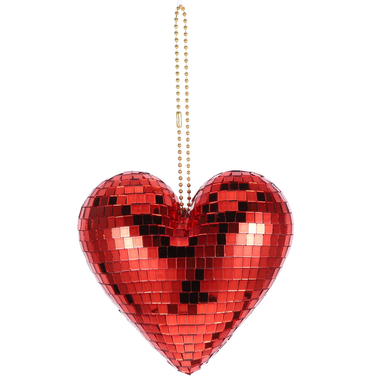 LOGOFUN Disco Ball Heart Shaped Disco Ball Hanging Pendents with Rope Glitter Heart Mirror Reflective Ball Ornaments for Disco Theme Party Favors - Red