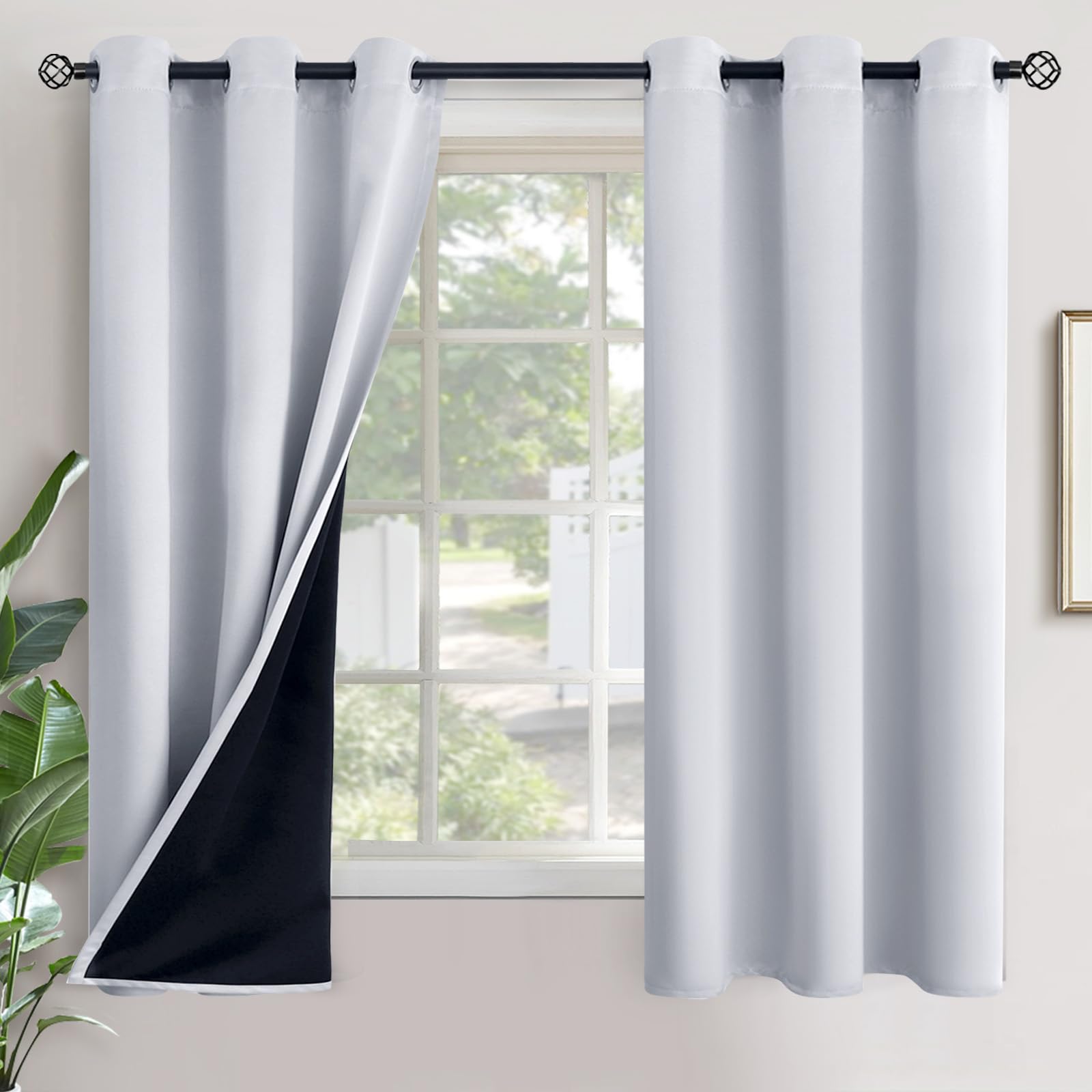 YoungsTex 100% Blackout Curtains 63 Inch Length for Bedroom, Thermal Insulated Black Out Drapes with Black Backing for Living Room Window Grommet, Silver White, 2 Panels, 42 x 63 Inch — image 1