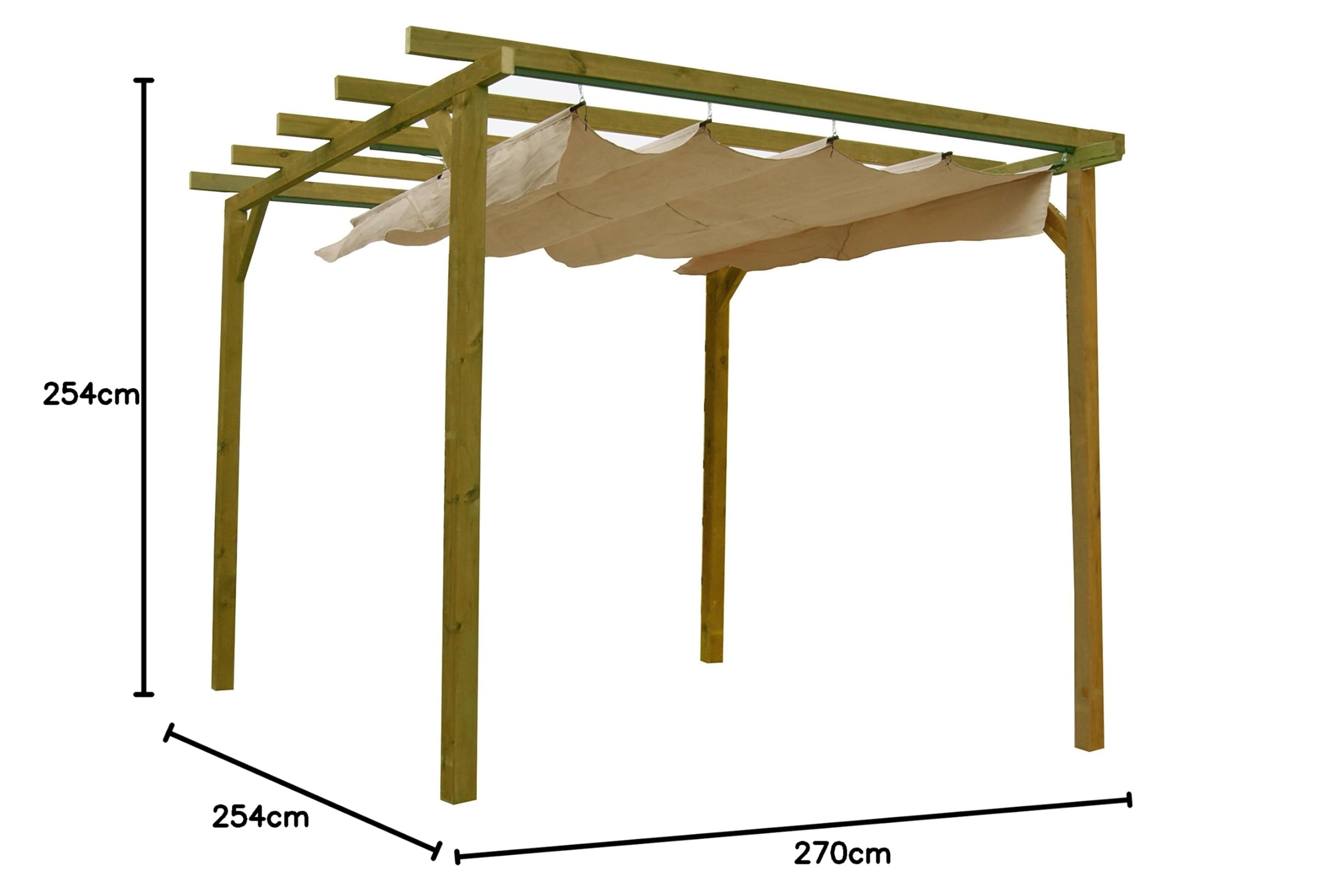 Pergola en bois traité avec auvent coulissant (270 x 270 x 254 cm)