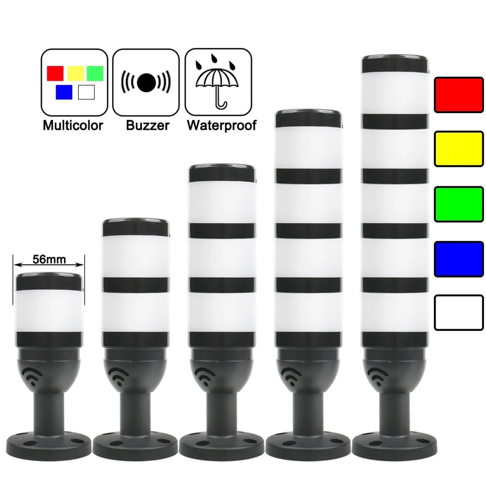 SMGJ5 Wielowarstwowa obrotowa przemysłowa lampa sygnalizacyjna LED z wieżą ostrzegawczą DC12V24V AC110V220V lampa ostrzegawcza (4 warstwy z brzęczykiem, DC 12 V)
