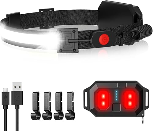 Linterna frontal recargable por USB, 1000 lúmenes y 230 de haz ancho, faro duro, faro LED súper brillante con luz trasera roja, faro impermeable