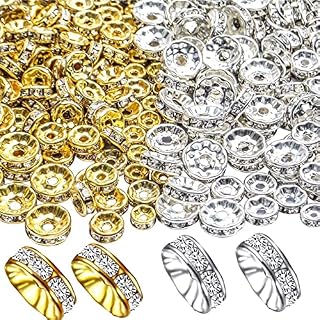 400 Pcs 8mm Sparkling Crystal Spacer Beads, Gold/Silver Plated Rondelle Spacer Beads Crystal Rhinestone Loose Beads for Jewelry Bracelets Making Craft