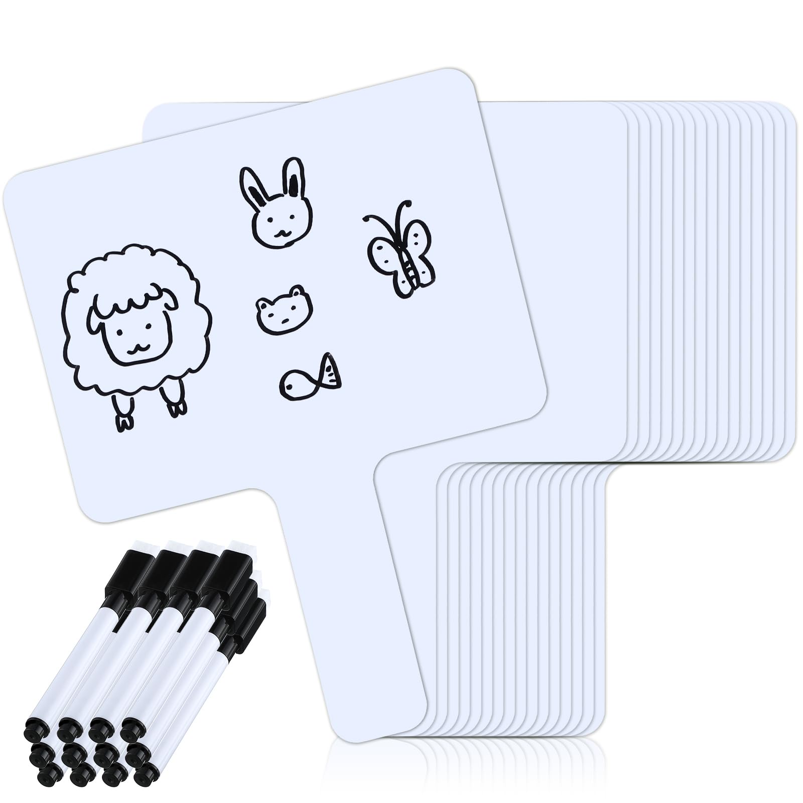 Sherr 12 Sets Dry Erase Paddles with Markers Phonemic Awareness Phonics Games Double Sided Handheld Whiteboard for Student Classroom Voting Reading