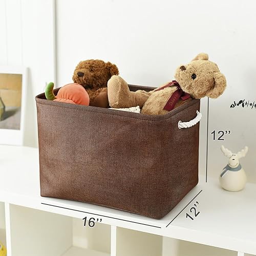 Miniatura 5 de TheWarmHome Cesta de organización y almacenamiento para estantes, paquete de 3 cubos de almacenamiento de tela de 16 x 12 x 12 pulgadas, cubo de