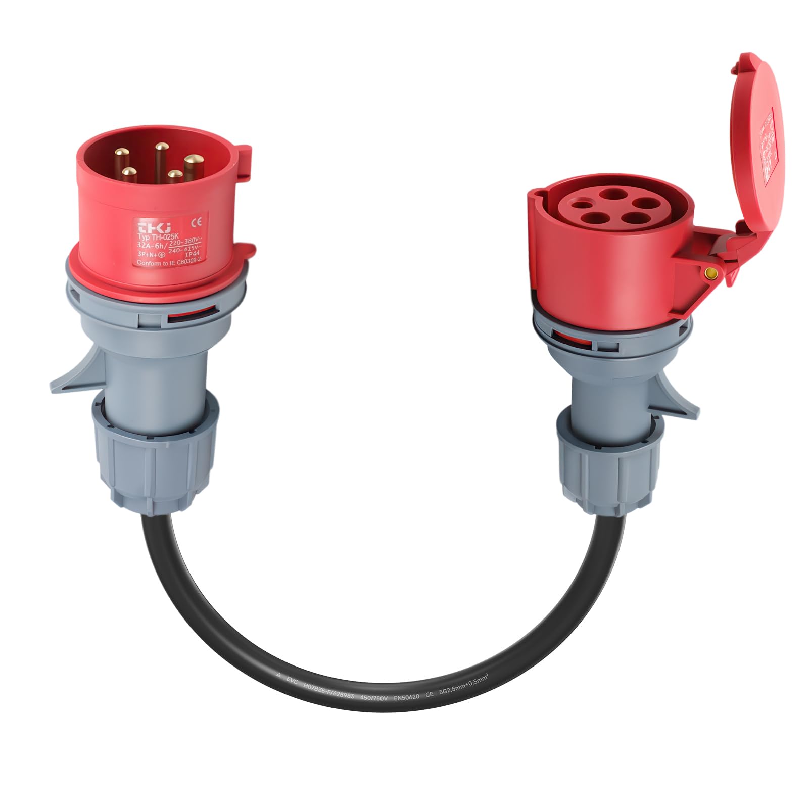 CEE Adapter 32A auf 16A, Starkstrom Adapter mit 0.5m Kabel, IP44 Schutz, 5x2,5mm², 400V