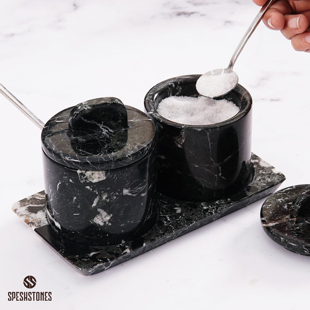 SPESHSTONES Salières avec couvercle et plateau 3” pouces – Contenants à sel faits à la main pour comptoir – Pot à sel avec couvercle pour table de cuisine
