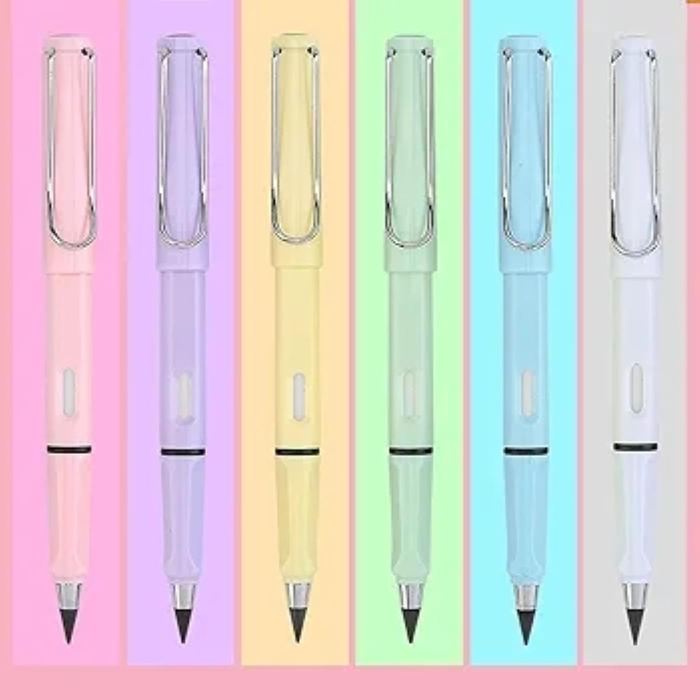 FEELHIGH 6 Pcs Inkless Eternal Pencils, Everlasting Infinity Pencil with Eraser, Eternal Pencil For School Office for Writing, Sketch, Drawing(Built-in 6 Erasers) 4