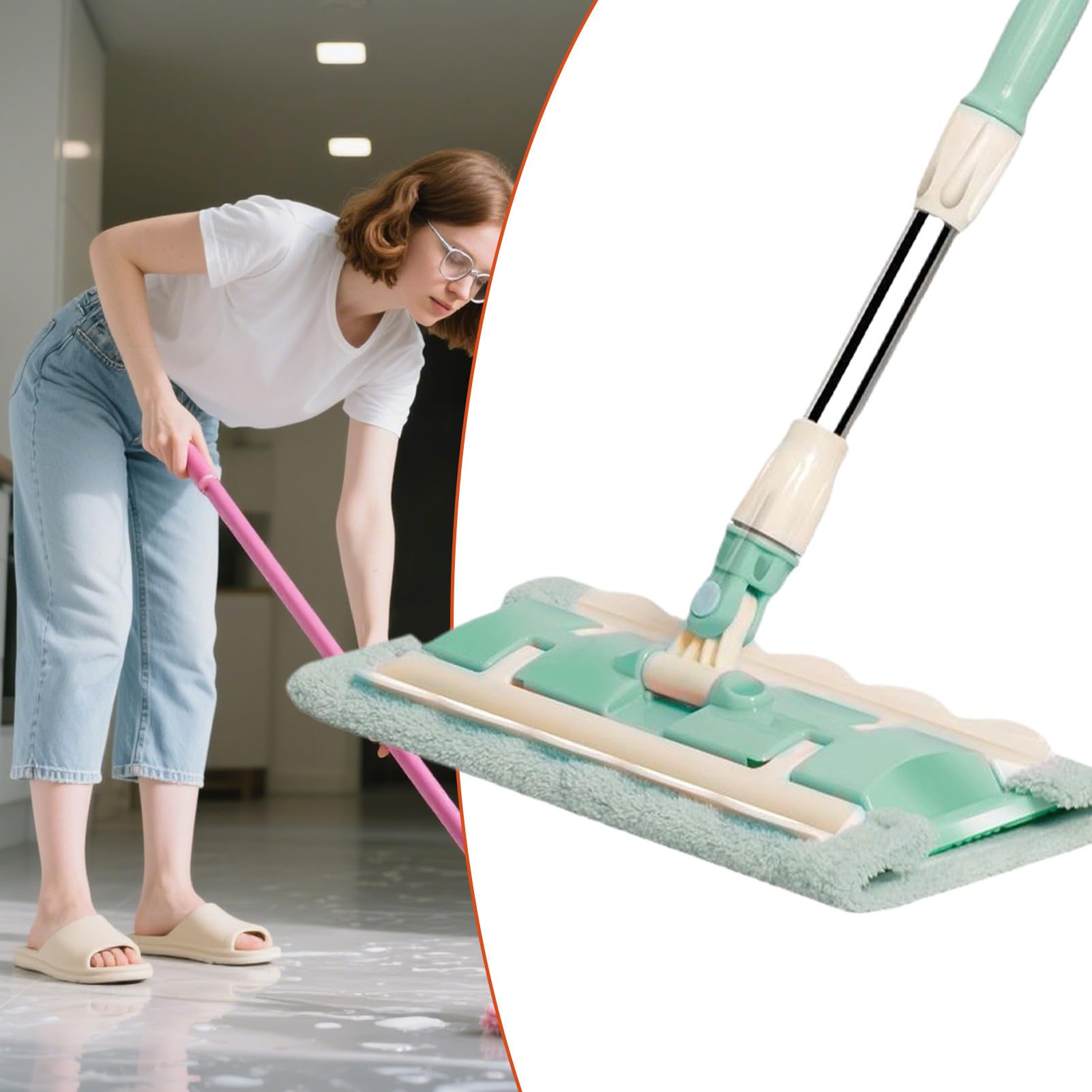 Mopa de Microfibra Pack Limpieza Rápida con 7 Almohadillas y Mango | Mopa Plana Giratoria 360° Para Suelos Laminados Baldosas Hogar Baño Cocina Mantenimiento Diario