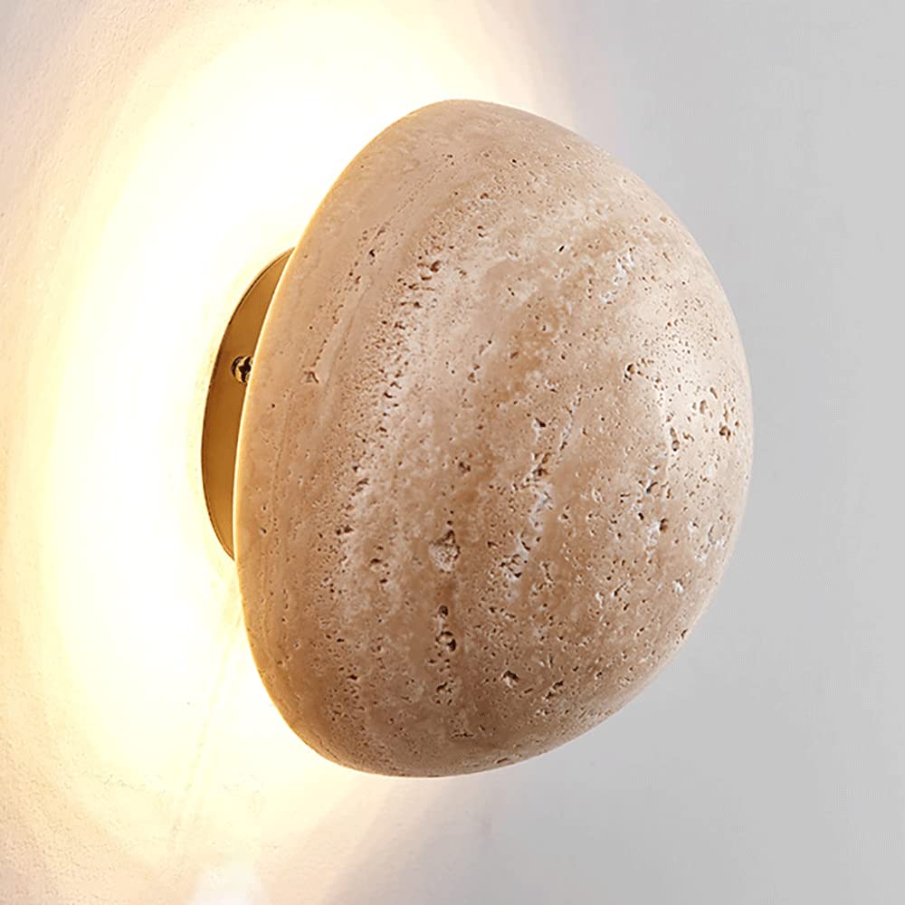 Lampa ścienna do wnętrz z jedną główką z marmuru, lampa ścienna z żółtego kamienia z metalową podstawą, lampka nocna, nowoczesny reflektor LED do przedpokoju, salonu, klatki schodowej 15W