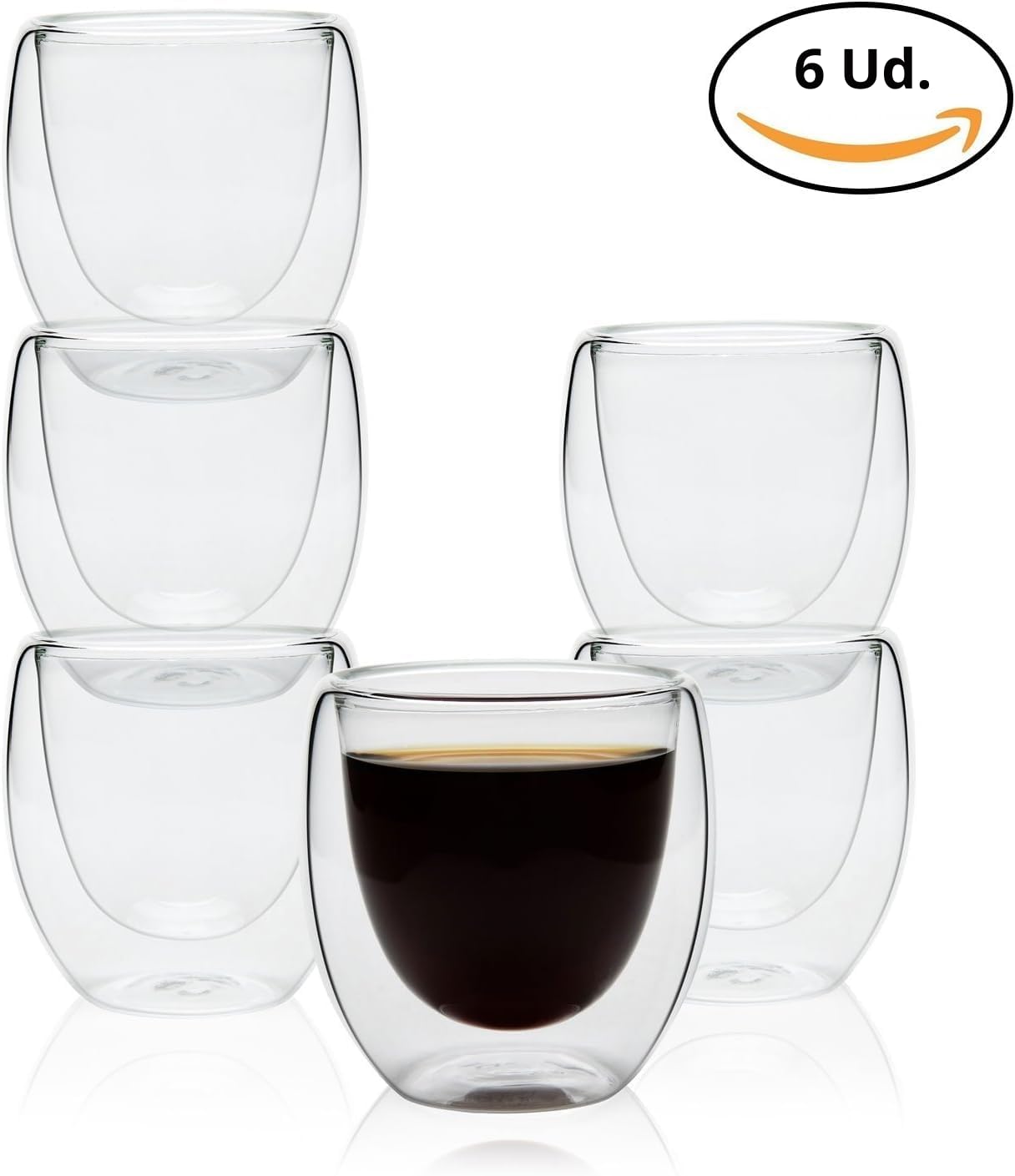 Tazas de Café de Cristal, 6 * 80ml Tazas de Café de Cristal, Vasos de Espresso de Doble Pared Transparente,Tazas de Vidrio Borosilicato para Té