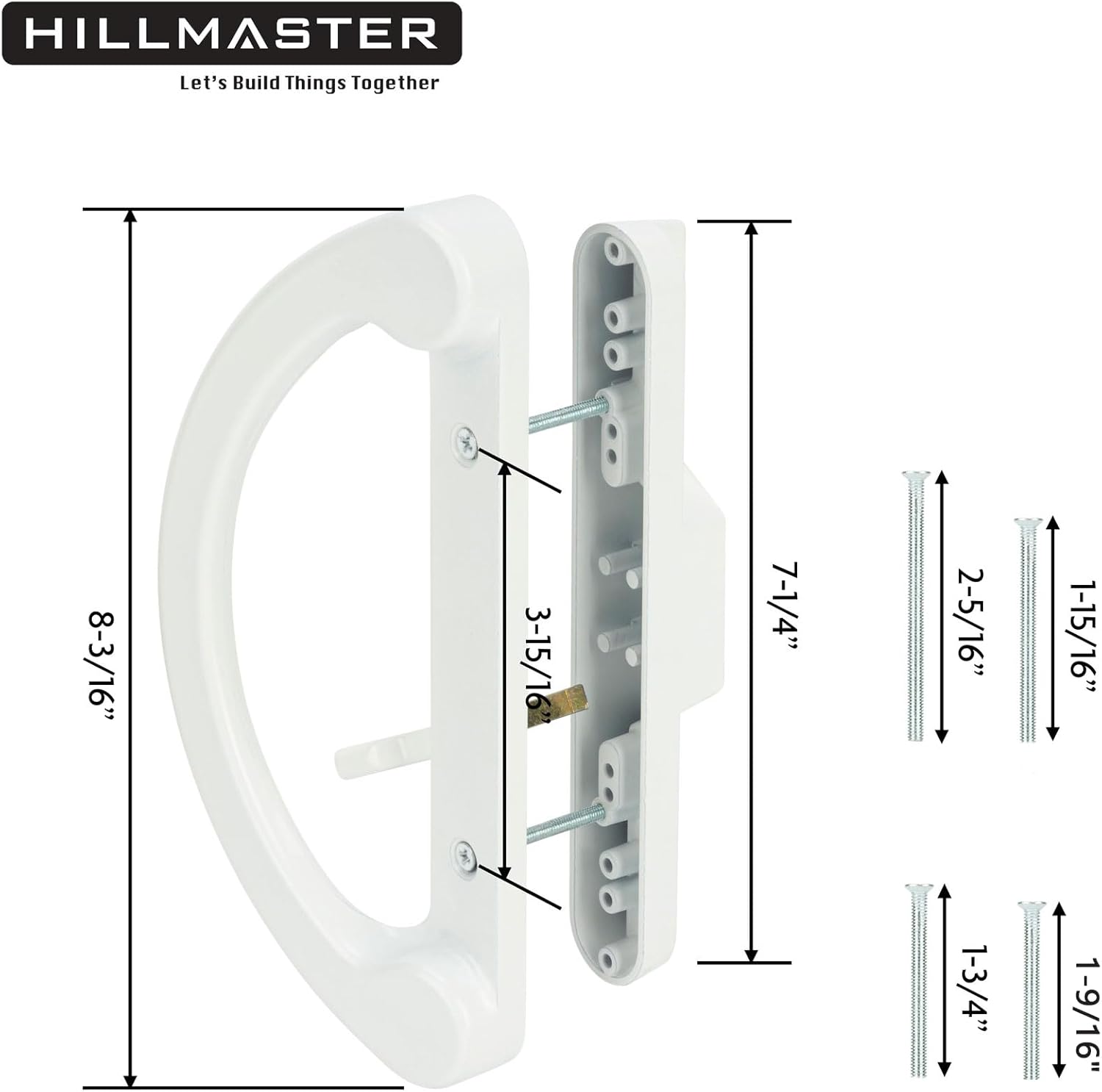 Patio Door Handle Set with Mortise Lock 45° for Replacement Mortise Style Reversible Design Non-keyed Sliding Patio Glass Door Handles, Fits 3-15/16” Screw Hole Spacing White Finish
