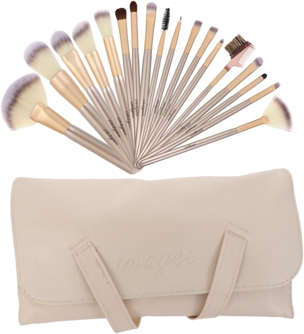 Didiseaon 18pcs Makeup Brush Sets Makeup Brush Organizer for Women Face Makeup Brush Case Face Makeup Highlighter Makeup Eyelash Brush Foundation Brush Wooden Handle Beige