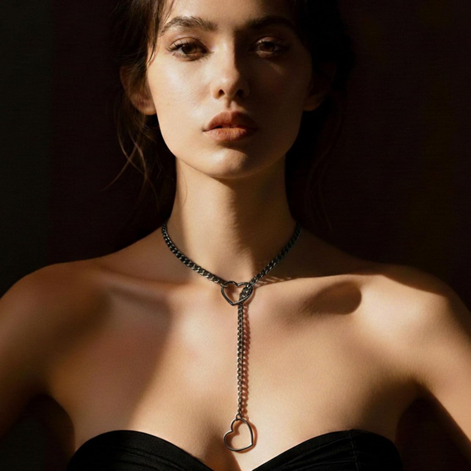 Choker Necklace for Women - Heart O-ring Slip Chain Adjustable Lariat Y-Necklace - Image 3