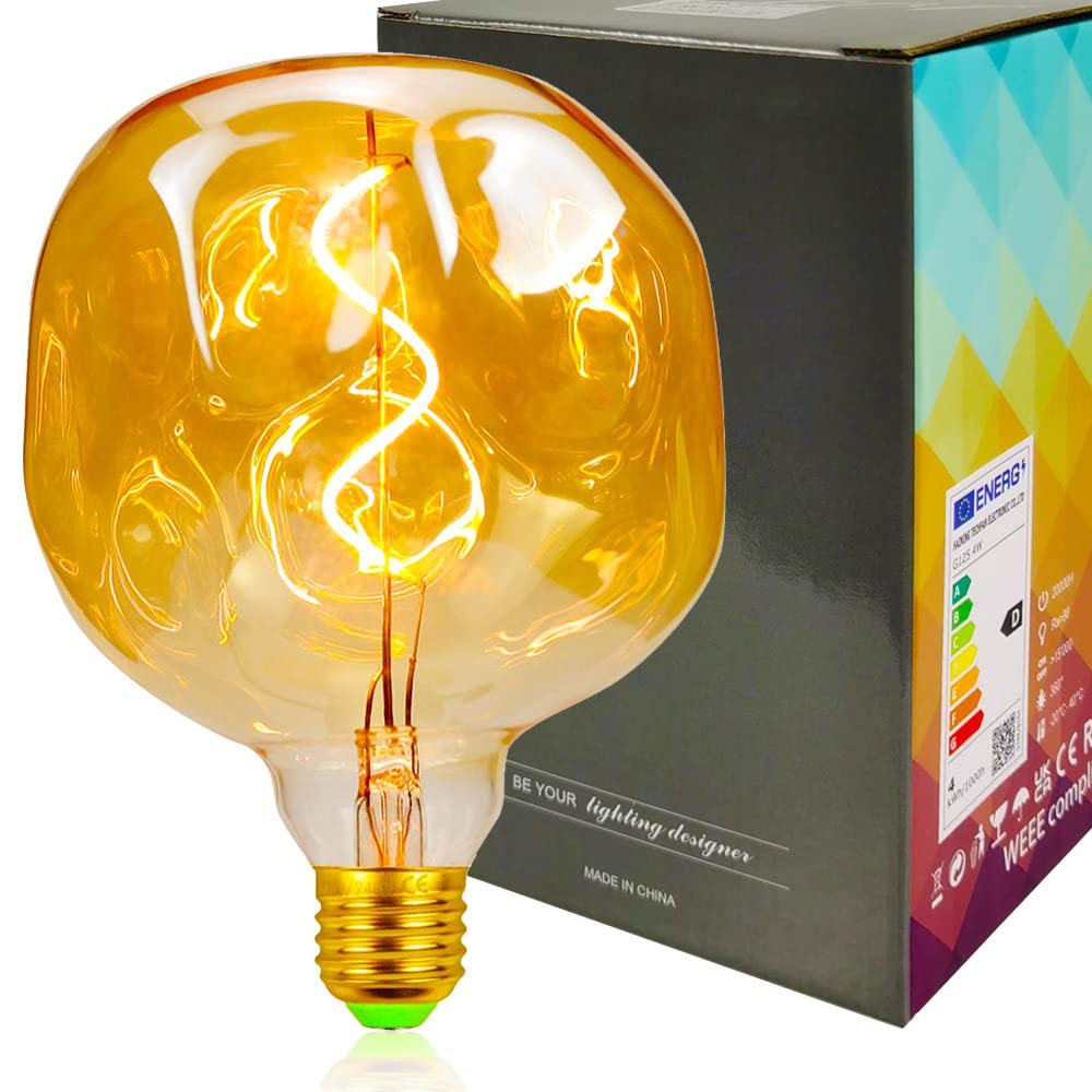 YANUODA Vintage Led Light Bulb G125 Big Globe 4W Dimmable LED Filament Edison Bulb DIY Decorative Light Bulbs 220 / 240V E27 (Stone)