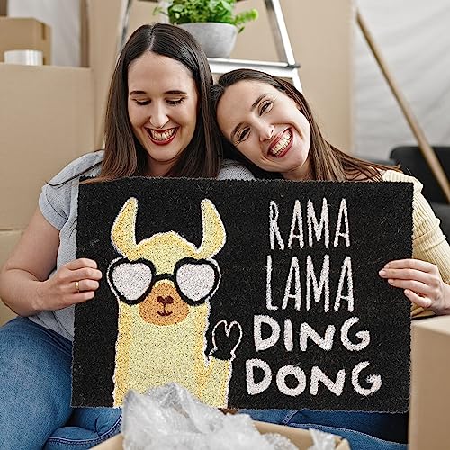 Relaxdays Fußmatte Lama, Kokos, Türvorleger mit Spruch, 60 x 40 cm, rutschfest, Fußabstreifer innen & außen, Mehrfarbig