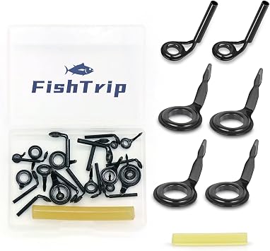 FishTrip 26pcs Micro Fishing Rod Repair Kit Baitcasting Rod Tip Guide Repair Kit Ceramic Micro Guide Ring Replacement Kit Saltwater