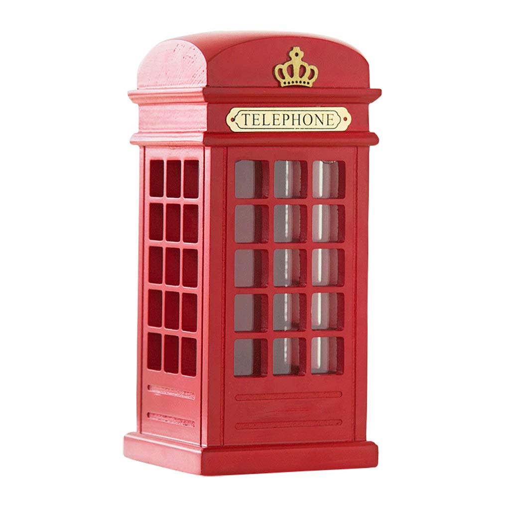 piggy bank Piggy Bank Saving Pot Large Telephone Booth Piggy Bank Creative Adult Wooden Change Cans Net Red Home Decoration Money Box Money Banks (Color : Red)