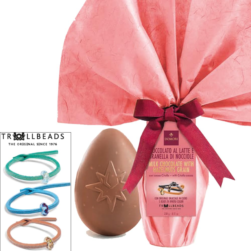 Osterei mit Milchschokolade und karamellisierten Haselnusskörnern | Domori | Sorperesa Trullbeads Lederarmband | Süße Ostern | 250 g | Gluten Free