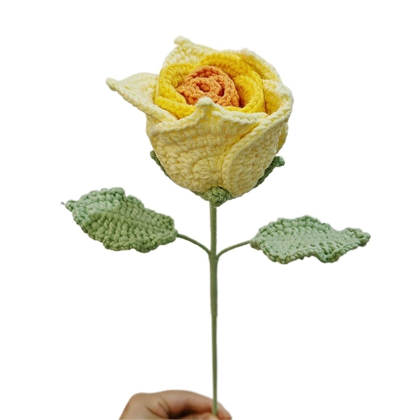 ENWWCH Rose Crocheted Flowers For Weddings Decorations Home Decor Crochet Bouquet For Home(Color6)