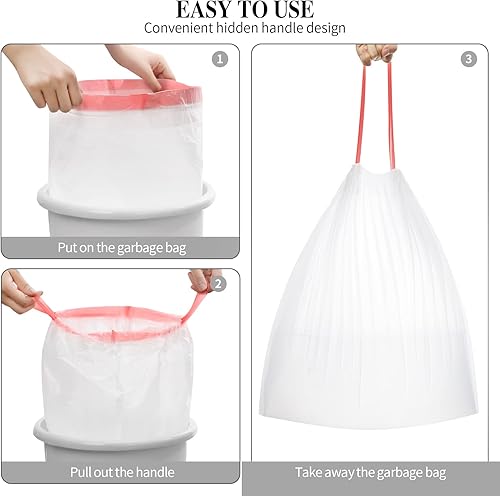 Miniatura 5 de 3 rollos de bolsas de basura pequeñas con cordón, bolsas de basura pequeñas con cordón grueso de 4 galones para cocina, baño, dormitorio, hogar,