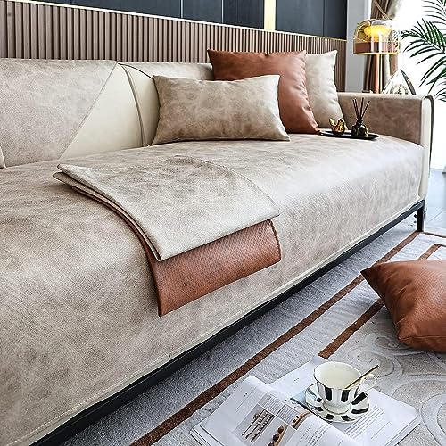 Funda impermeable de piel sintética para sofá, antideslizante, protector de muebles para perros, niños, mascotas, beige, 1 unidad/43 x 94 pulgadas
